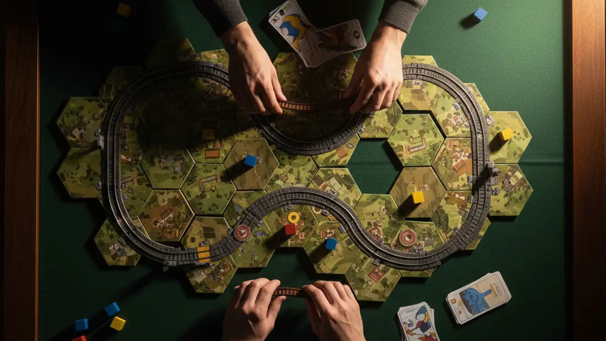 Houten speelstukken en kaarten op een speelbord