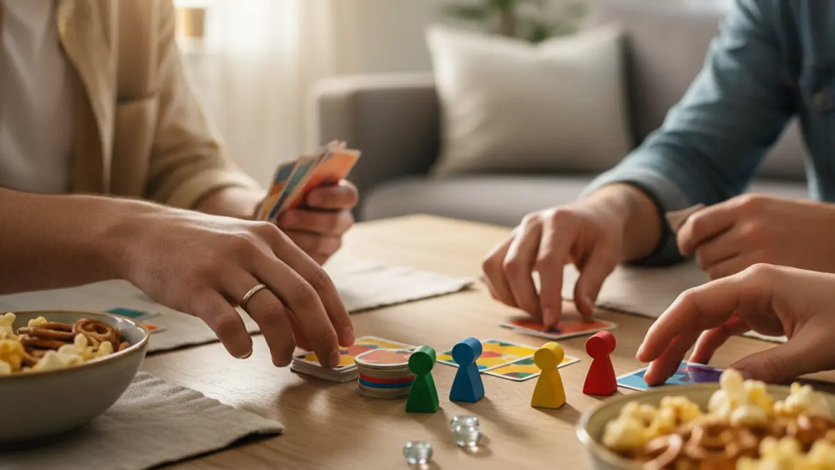 Twintigers spelen een interactief blufspel rondom een salontafel