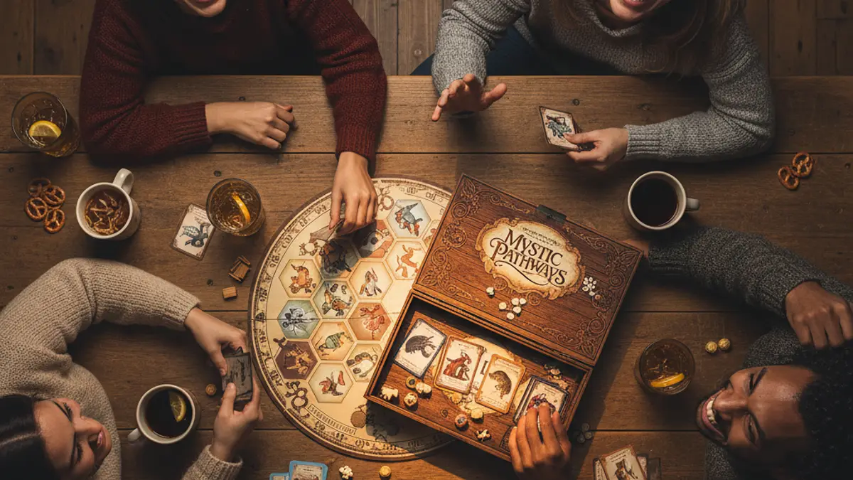 Vrienden spelen een vlot spel rond een tafel met drankjes