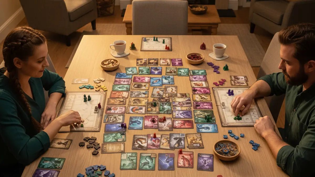 Overzicht van speelmateriaal van een modern bordspel