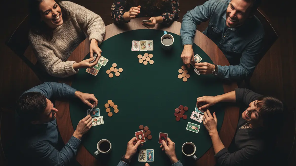 Volwassenen die een gezellig partyspel spelen aan de eettafel
