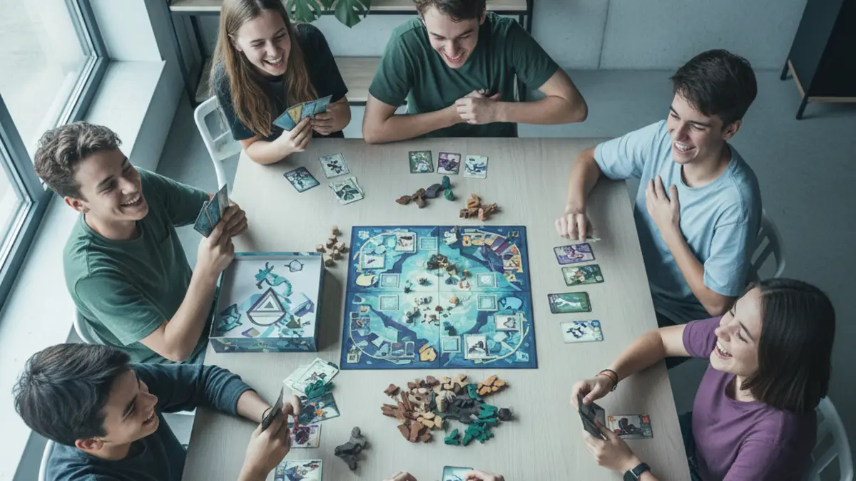 Tieners die samen een spannend bordspel spelen aan tafel