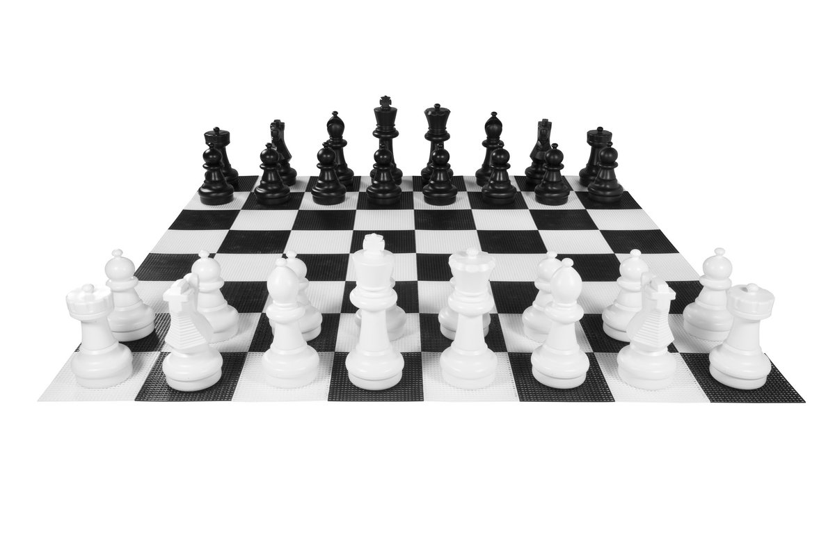 XXL Groot Schaakspel - Plein Schaken + 2 Draagtassen - 41 cm Koning - Complete set om te Schaken op groot overzichtelijk plein of veld - Zeer gedetailleerde stukken