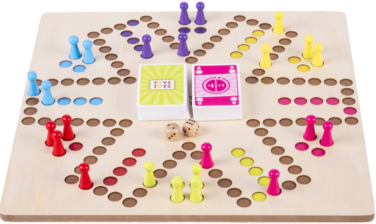 Keezenspel - Hout - Dubbelzijdig - Houten Bordspel - 2 tot 6 Spelers - 40 x 40 cm - met echte Keezen Speelkaarten