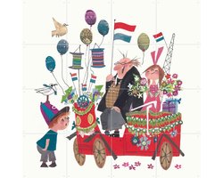 IXXI Feestje, Fiep Westendorp - 80 x 80 cm - Gratis ophangtool - Grote wanddecoratie en posters - Illustraties, Kleurrijk, Speels, Vintage