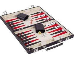Backgammon Set - Backgammon Koffer - Leer - Zwart & Rood - Reiseditie