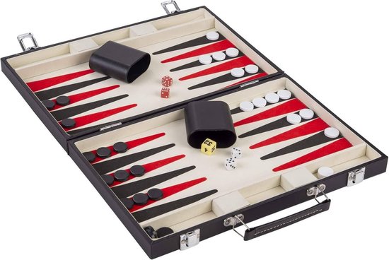 Backgammon Set - Backgammon Koffer - Leer - Zwart & Rood - Reiseditie