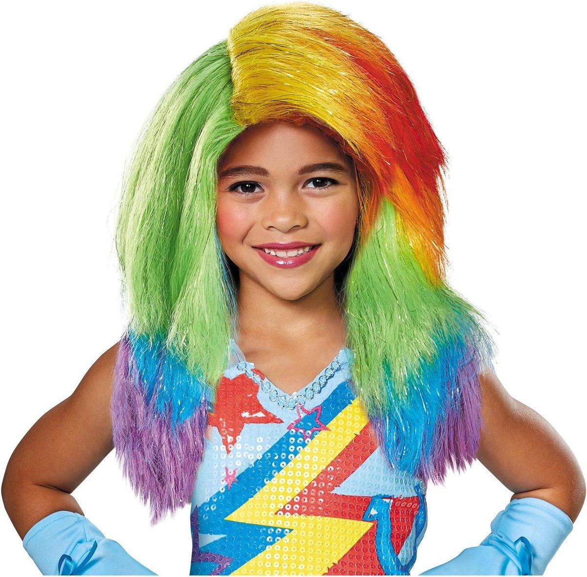 Kinderpruik - Verkleedpruik - Feestje of spel - Regenboog Kleuren - 48 cm - Meerkleurig