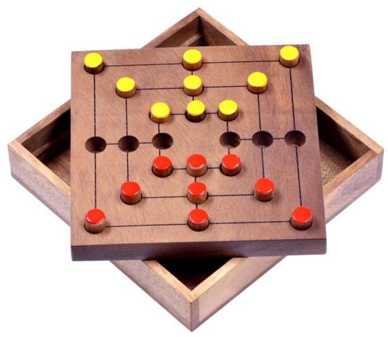 Mill – Handgemaakt Houten Strategisch Denkspel voor 2 Spelers | Molenspel | Klassiek Bordspel | Cadeau voor het Gezin | Uit de Oude Doos