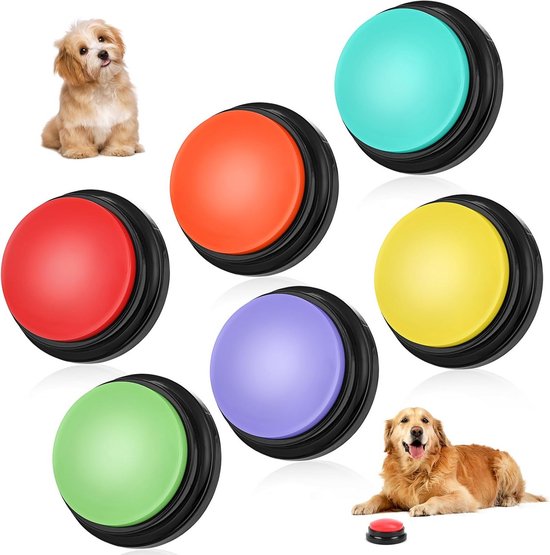 Hondentraining Knoppen met Opnamefunctie - 30 Seconden Geluidsopname voor Honden - Leuk Spel voor Hond of Kat (6 Stuks)