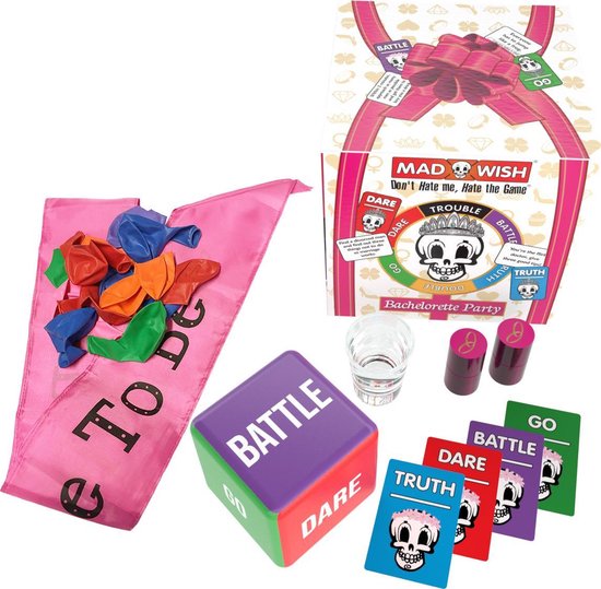 MadWish Hen Party - Truth or Dare - do or drink - drankspel - spelletjes voor volwassenen - shotglaasje en balonnen inbegrepen - bride to be