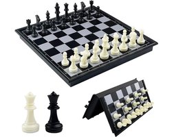 Quvo® Magnetisch Schaakbord - Schaakspel met schaakstukken - Reis Schaakset - Schaken - Inklapbaar - Makkelijk mee te nemen - 25 cm x 25 cm x 1 cm, Zwart/Wit