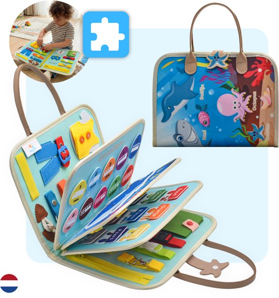 Mauzek® Busy Board Oceaan – Montessori Speelgoed – Activiteitenboek – Sensorisch Speelgoed – Peuter Speelgoed – Educatief Speelgoed – Busy Book – Jongens – Meisjes – Voor in de auto – Speelgoed voor onderweg – 3 jaar – 4 jaar – 5 jaar – 6 jaar