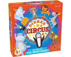 Tactic Dierencircus – Bordspel – Familiespel – Extra Groot Speelbord van 60 cm doorsnede – 5 Houten Dieren – 4 Grote Verzameltenten van 24x24 cm - Vanaf 4 jaar