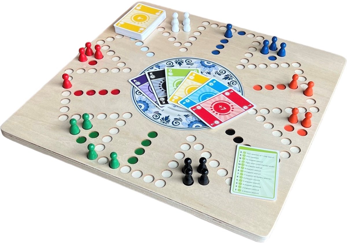 Bordspel Keezen - Keezenspel Luxe houten uitvoering - Dubbelzijdig spelbord voor 4 en 6 spelers