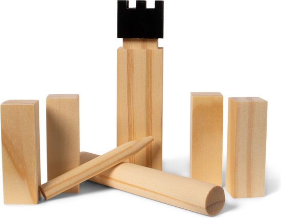 SENZA Kubb Spel - Houten kegels - Reiseditie - Compact strandspel - Met opbergzak - MINI versie