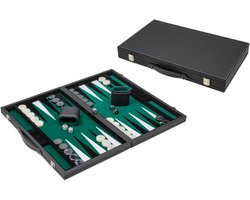 Philos Backgammon spel groot kunstleer zwart groen klassiek bordspel.