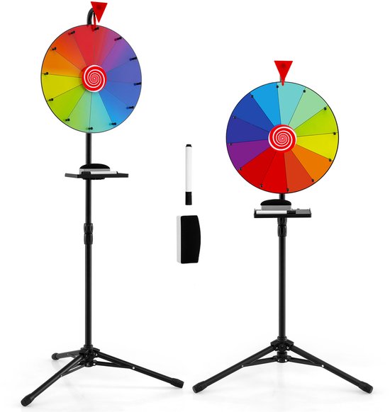 COSTWAY Gelukswiel, 16 inch, draaiwiel, speelgoed met penhouder, wielspellen, in hoogte verstelbaar, voor loterijspellen, woordspelingen, diameter 40 cm