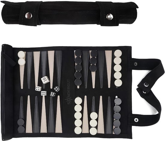 NIVA® Backgammon - Luxe Reiseditie - Backgammon Koffer - Zwart - 25cm x 5cm x 5cm
