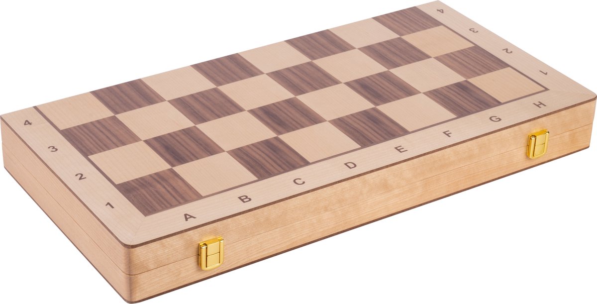 Schaakspel Opklapbaar – 32-delig – Walnoot & Esdoornhout – Luxe Bord met Coördinaten – Koning hoogte 90 mm – Engelhart