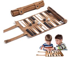 AHD® Backgammon - Backgammon Koffer - Backgammon Reiseditie - Backgammon Hout - Donkerbruin - 51cm x 26cm x 1cm