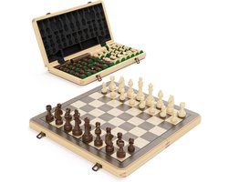 Schaakstenen - Zwart - 38 x 38 cm - Houten Schaak- en Damset - 2-in-1 Bordspel voor Gezinsgebruik