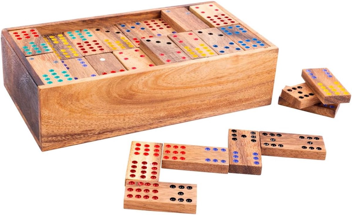 Domino 12 – Houten Dominospel – Klassiek Gezelschapsspel – Strategisch Denkspel – 2 tot 8 Spelers – Acaciahout – Engelhart