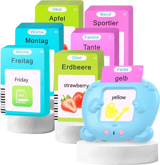 Kaart — Leerzaam speelgoed-Educatieve spellen-Montessori speelgoed-Woordjes Leren-Duits & Engels Gesproken-Praten Flash en-voor Autisme Peuters Meisjes Jongens 2 3 4 5 6 Jaar-kindercadeaus-Kinderspeelgoed-blauw-255 vellen 510 woorden