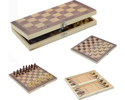 Schaakset 3 in 1 - Dambord - Backgommen - Schaakbord met stukken - Schaakspel - Schaakpakket - Dambordspel - Dammen - Damspel - Backgammonspel - Backgammon - Tavla - Tawle - Trictrac - Narde - Acey-deucey