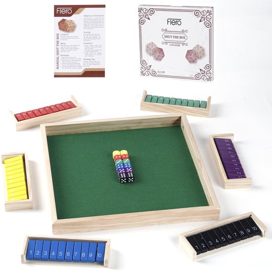 Dobbelspel, Klepspel Flero Shut The Box, Houten - Montessori Tactiek- en Rekenspel voor Grote Groepen, Klassen en Feestjes vanaf 3 Jaar