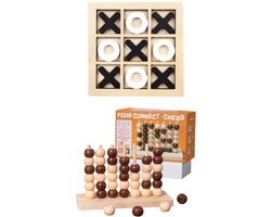 DMG Supply Houten Spelset - Boter Kaas en Eieren - Vier op een Rij 3D - 2 Spellen - 2 Spelers - Vanaf 3 Jaar