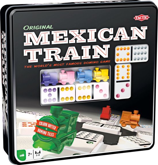 Tactic Domino Mexican Train – Bordspel – Luxe Tin – Wereldberoemd Dominospel met Gekleurde Stenen – 2 tot 8 Spelers – Vanaf 7 Jaar