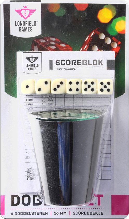Longfield games Dobbelset - 2x stuks - beker inclusief 6 dobbelstenen en yahtzee scoreblok - spelletje