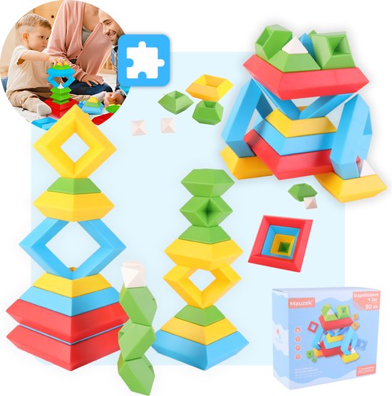 Mauzek® Stapelstenen - 30stks - Stapelspeelgoed - Montessori speelgoed - Sorteer - Sorteerspel - Educatief speelgoed - Peuter Speelgoed - Stapelblokken - Speelblokken - Stapeltoren - Bouwblokken - Bouwspeelgoed - 3 jaar - 4 jaar - 5 jaar - 6 jaar