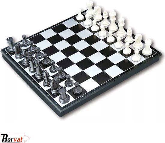 Borvat - Opvouwbaar schaakbord - 13 x 13cm - mini schaak bord - Schaakspel - met schaakstukken - Schaakspellen - Magnetisch - Draagbaar