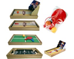 Cheqo® 4-in-1 Tafelspel Set - Bordspellen - Voetbal - Basketbal - Tafeltennis - Bowlen - Pingpong - Educatief Speelgoed