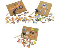 VIGA Hamer-Mozaïekset - Houten Speelset voor Creatieve Kinderen - 23x18 cm - 3 Sets in Doos - Educatief Spel voor Hand-oogcoördinatie