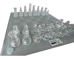 3BMT Glazen schaakspel - van Mat en Helder glas - met Bord en Schaakstukken