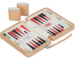 Backgammon reiseditie - met accessoires - kunstleer - bruin