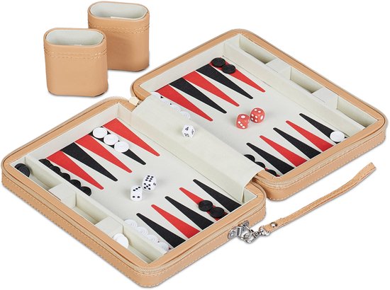 Backgammon reiseditie - met accessoires - kunstleer - bruin