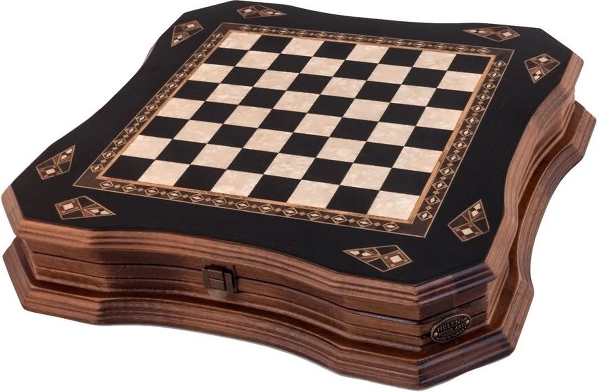Met opbergsysteem Handgemaakte houten schaakbord - Schaakspel - Schaakset - Schaken - Chess - 38,5 x 38,5 cm - Luxe uitgave