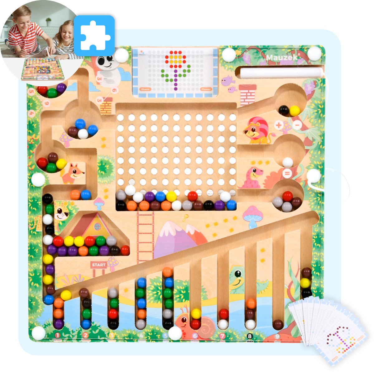 Mauzek® Magnetisch Doolhof – Montessori speelgoed – Houten Speelgoed – Magneet spel – Sensorisch Speelgoed – Reisspeelgoed – Educatief spel – Peuter Speelgoed – Voor in de auto – Voor onderweg – Jongens – Meisjes –3 jaar – 4 jaar – 5 jaar – 6 jaar