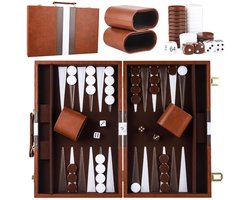 Omgoods- Backgammon Koffer - Houten Set - Draagbaar - 2 Spelers - Opvouwbaar - Hoogwaardige Leren Tas - Geschikt voor Leeftijd 8+ - Bordspel