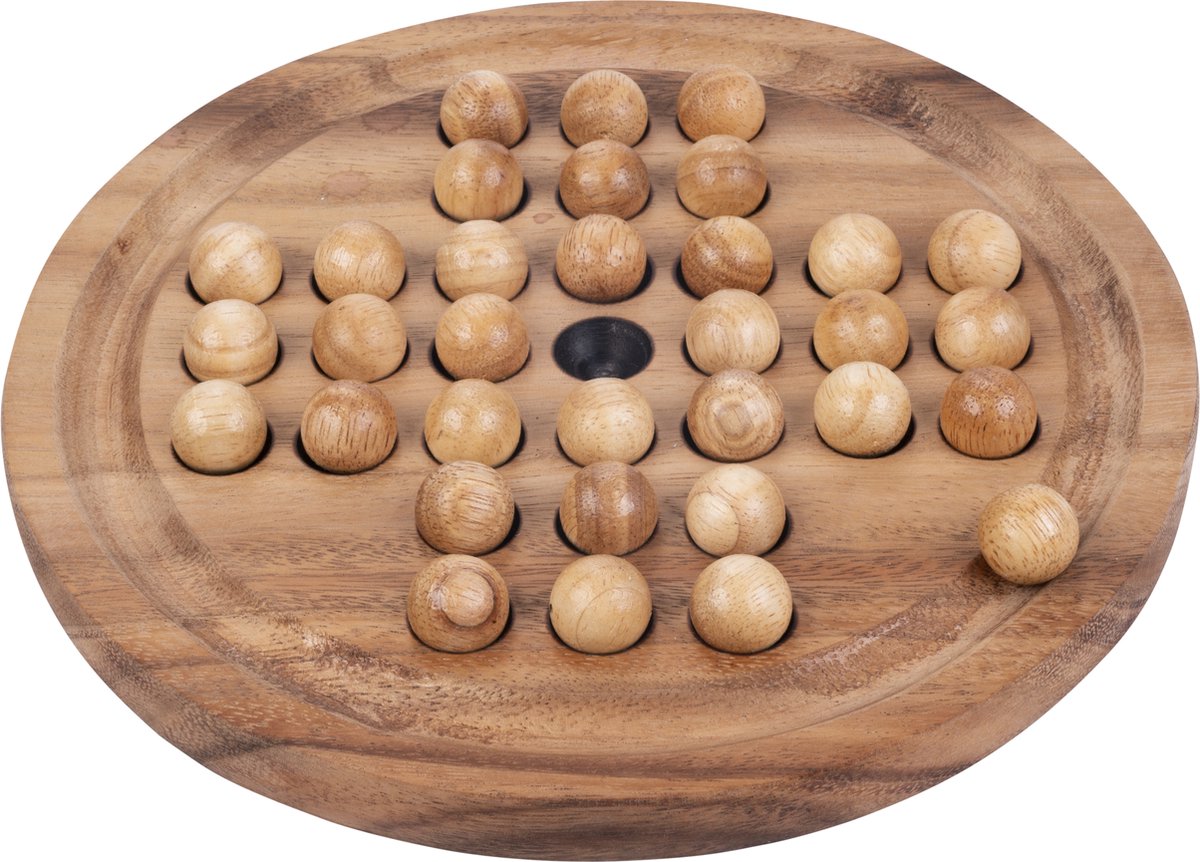Solitaire Round Large – Houten Solitaire Bordspel – Klassiek Denkspel – Solo Strategiespel – Houten Balansspel – Engelhart