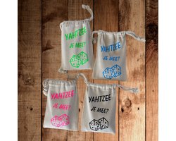 Uniek Yahtzee Zakje 'Je Mee?' Inclusief Gekleurde Dobbelstenen