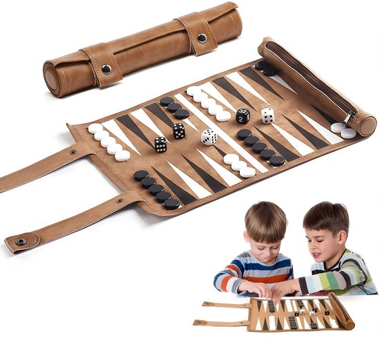 DnA® Backgammon - Backgammon Koffer - Backgammon Reiseditie - Backgammon Hout - Donkerbruin - 51cm x 26cm x 1cm