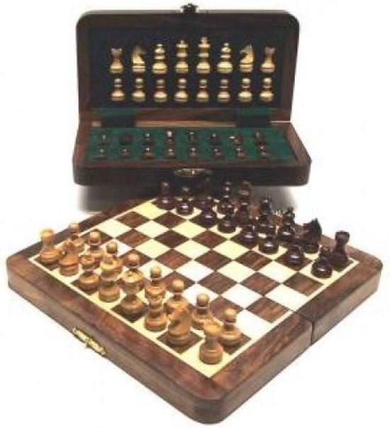 HOT Games schaakspel magnetisch acacia ingelegd 25x13cm klassiek.
