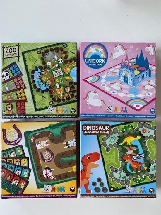 Pakket van 4 Bordspellen - dino -Unicorn -zoo -horse - vanaf 3 jaar