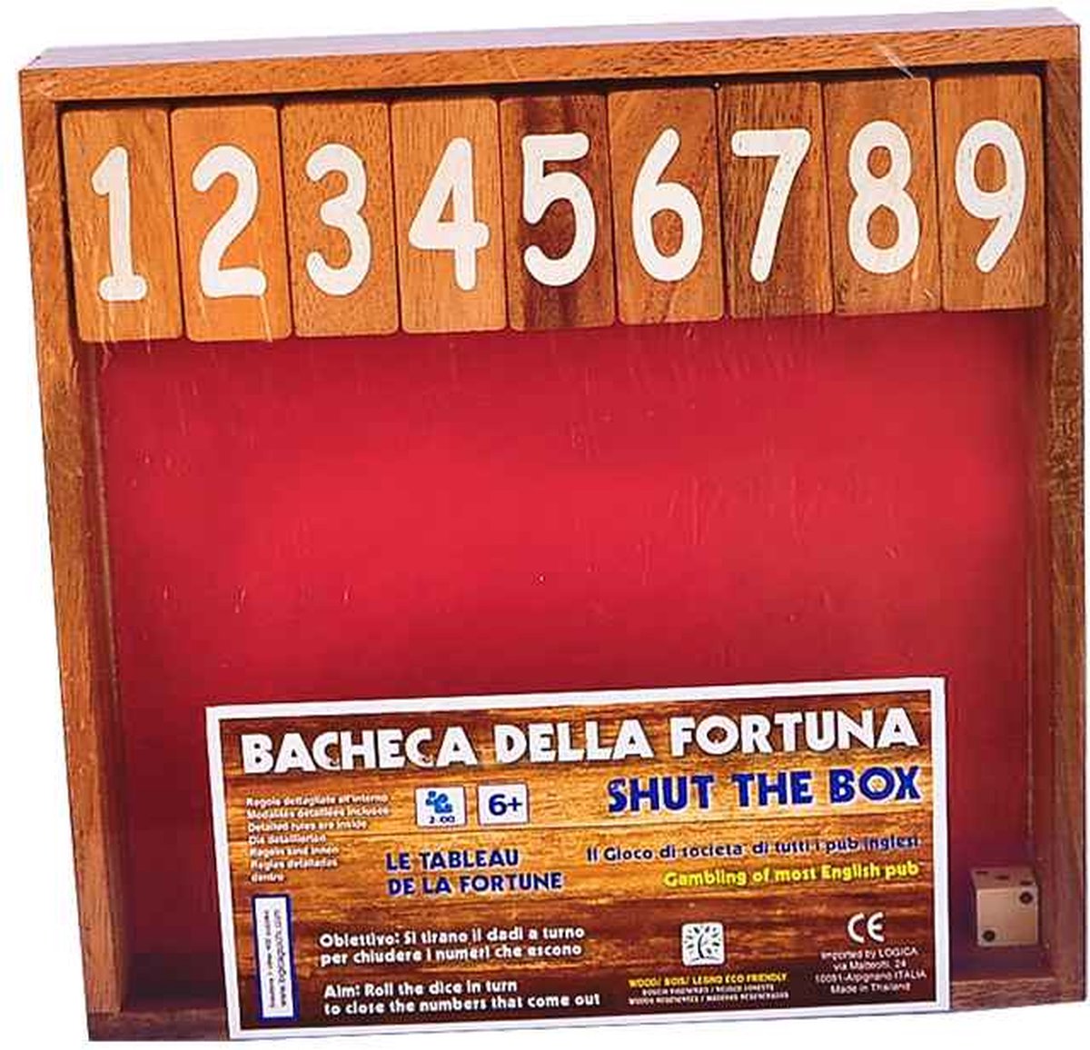 Logica Giochi Bordspel Shut the Box, LG187, 24x24x4cm kleur fluweel groen