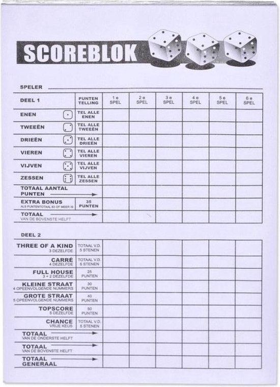2x Scoreblok Yahtzee - inclusief 12 dobbelstenen - dobbelspel